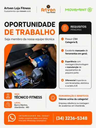 Vaga para Tecnico Fitness - Artven Loja Fitness