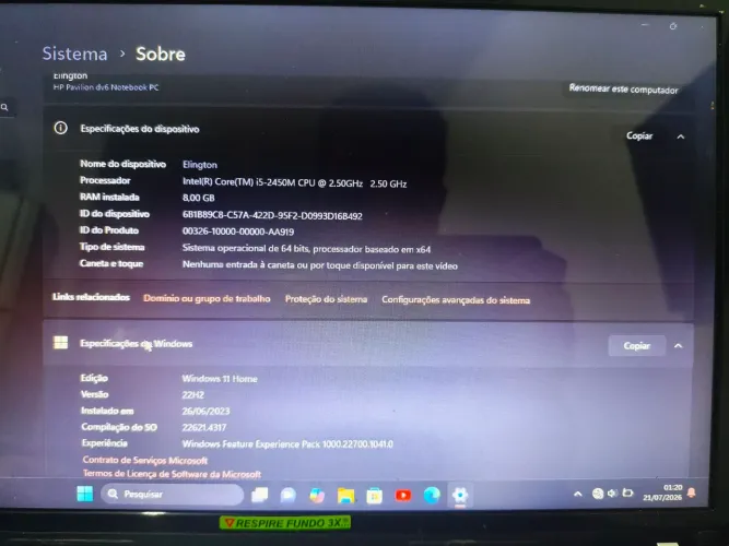 Notebook HP I5 8gb ram 480gb SSD Windows 11