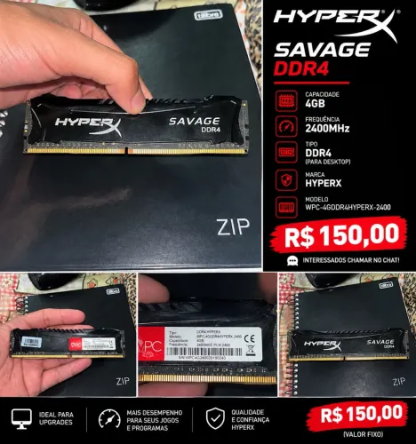 MEMÓRIA RAM HYPERX SAVAGE DDR4 4GB 2400MHz