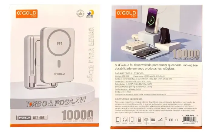 Bateria power Bank portátil 10000mah 22.5W original