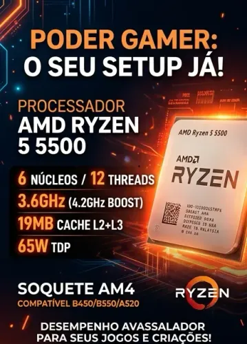 Processador AMD Ryzen 5 5500 - Excelente estado, pouco uso!