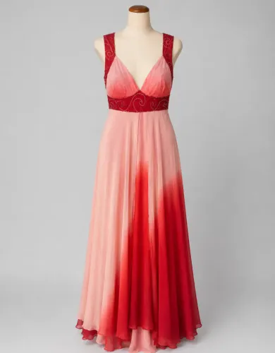 Vestido de Festa Longo Degradê Rosa e Vermelho Bordado Tam G