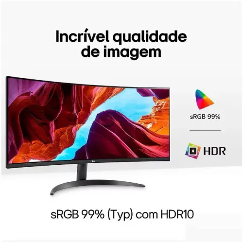 Monitor LG UltraWide? Curvo - Tela VA de 34?, 21:9, WQHD, sRGB 99%, HDR10, 100Hz, 5ms (GTG