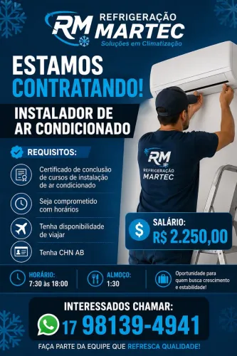 Estamos contratando técnico de refrigeração