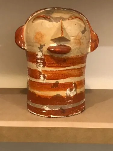Escultura Cabeça de Cerâmica 25cm | Arte Popular Rústica Vintage | Peça Única