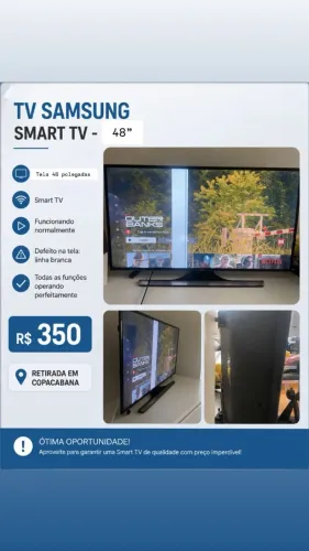 TV Samsung smart TV - 48 350, Defeito na tela - linha branca Funcionando normalmente