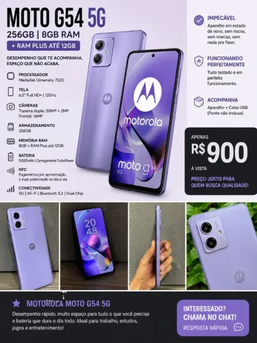 Motorola Moto G54 5G 256GB / 8GB RAM + RAM Plus 12GB | Impecável | R$ 1.400Troco por outro