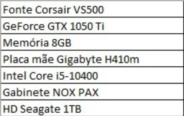 PC Gamer - intel i5 + GTX 1050 Ti 4GB + 8GB de RAM + teclado e mouse REDRAGON