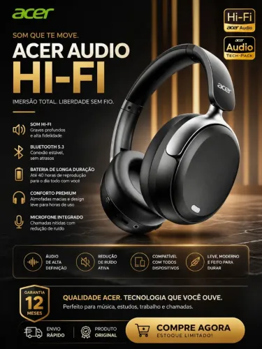 Vendo Headset Bluetooth Acer OHR516 Com ANC