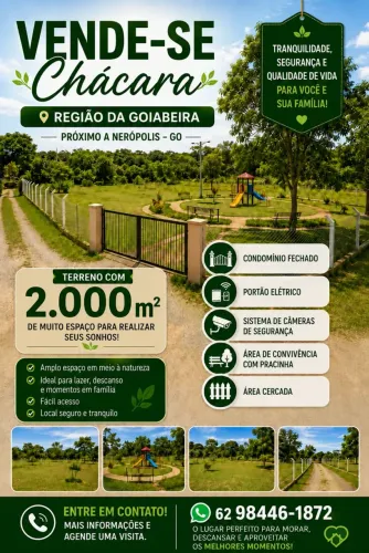 Vendo chácara em condomínio com 2 mil m² em Nerópolis