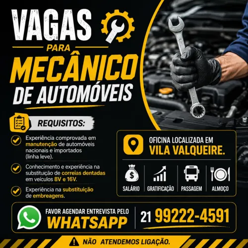Estamos contratando !! Vaga para mecânico, uma ótima oportunidade de emprego
