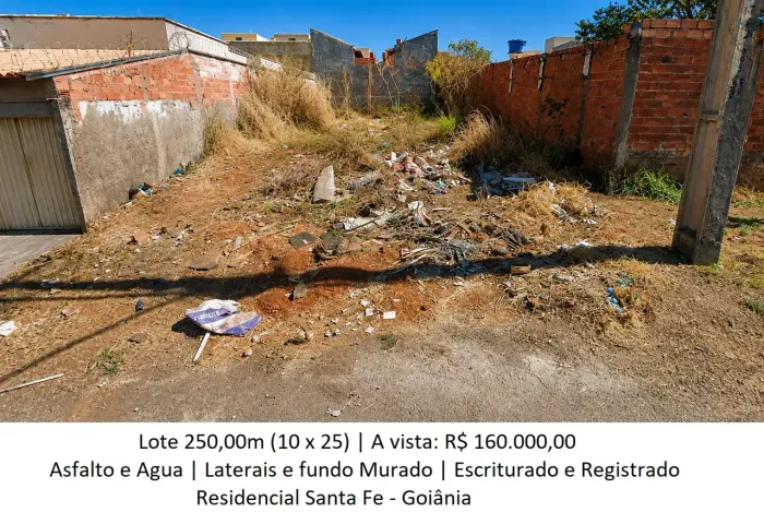 Lote 250,00m (Asfalto e Agua) Residencial Santa Fe