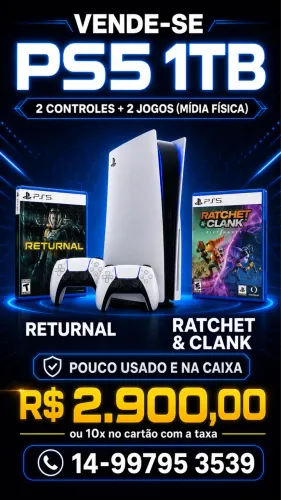 VENDE-SE PS5 1 TB 2 CONTROLES E 2 JOGOS