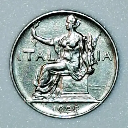 Moeda italiana de 1 lira de 1922, cunhada em níquel durante o reinado de Vítor Emanuel III