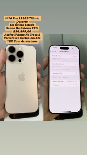 iPhone 16 Pro 128GB Deserto - Saúde Da Bateria 92% (Usado)