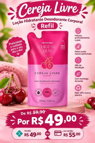 Refil hidratante cereja livre O boticário