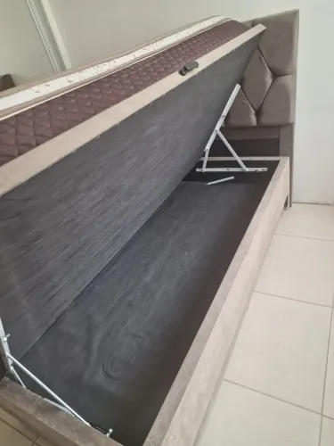 Cama box baú solteiro + colchão + cabeceira + bicama