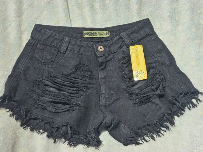 Short Jeans Preto Desfiado, sem destroyed - Jolic