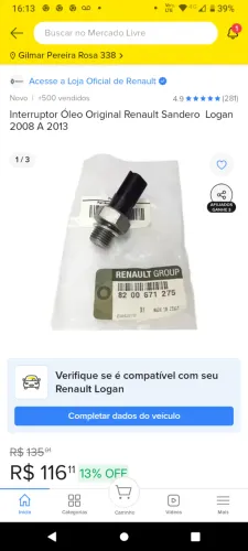 Sensor de óleo logan 