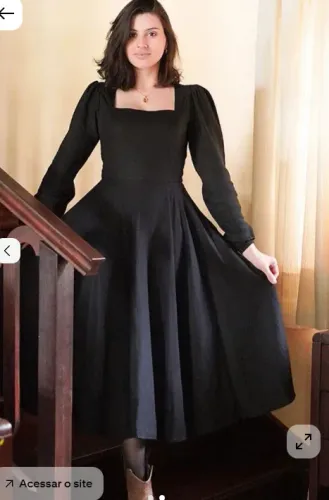 Vestido Gerânio Preto Quiprocó Rouparia Vintage Cottagecore Linho misto