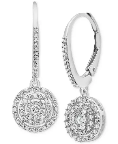 Brincos fecho de alavanca, forma círculo com diamantes (1/4 ct. tw) prata de lei. MACY'S