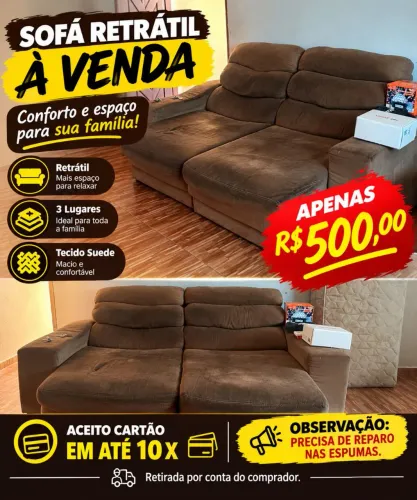 Sofá retrátil três lugares 500 avista ou cartão ( precisa reforça as espumas)