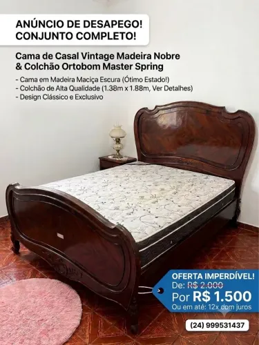 Conjunto cama de casal em madeira nobre e colchão ortobom