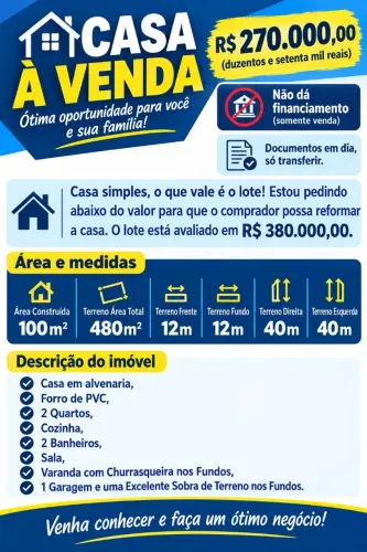 Vende se casa bem abaixo da avaliação