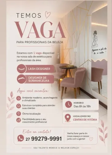 Vaga para dividir sala de estética