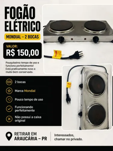 Fogão elétrico mondial 2 bocas