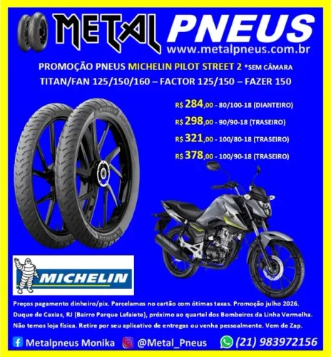 Pneu Moto Michelin Titan Fan Factor Fazer Yes GSR - Modelo Pilot Street 2 Sem Câmara