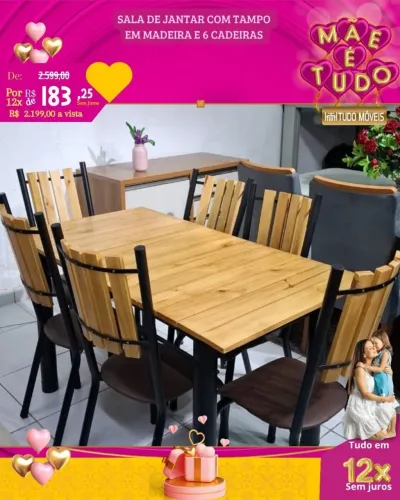 Conjunto de jantar 6 cadeiras mamadeira com estrutura em ferro. 