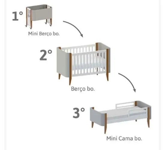 Berço 3 em 1 + Comôda Modelo Bo