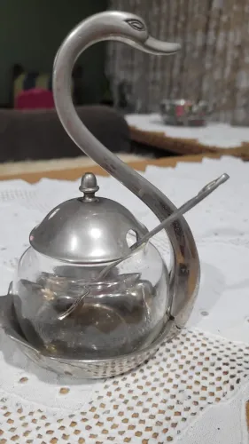 Açucareira original anos 1960 em Formato de Cisne com Colher