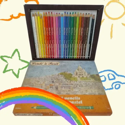 Antigo Estojo 24 Lápis Conté à Paris Pastel - Usado