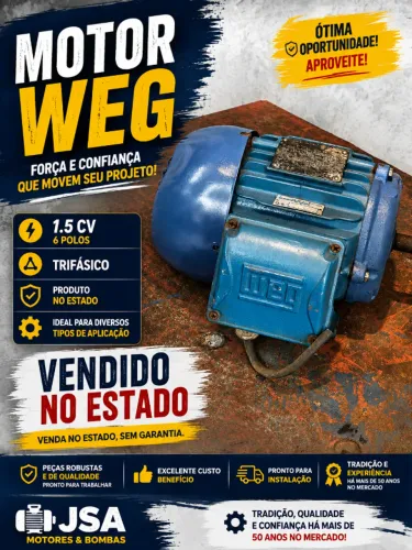 MOTOR 1.5CV 6 POLOS WEG W22 PLUS NO ESTADO