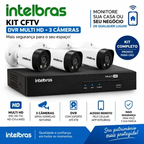 DVR Intelbras Multi Hd 4 canais + 3 Cameras Intelbras