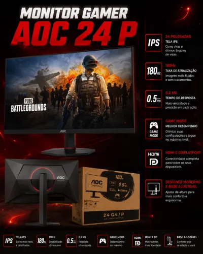 Monitor gamer AOC 24p 180hz