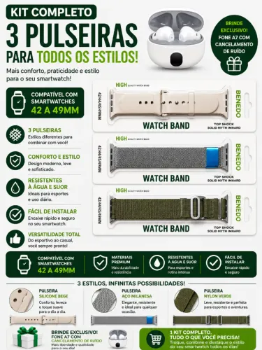 KIT PULSEIRAS SMARTWATCH E FONE 