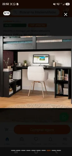 Cama Office com escrivaninha solteiro - Cama alta com escrivaninha 