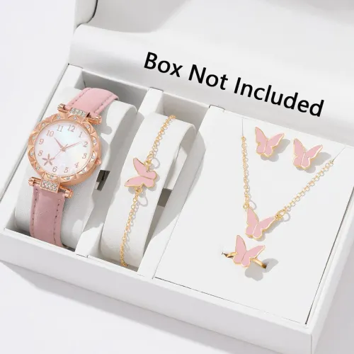 Conjunto de relógio feminino de quartzo para presente elegante vários estilos elegante  