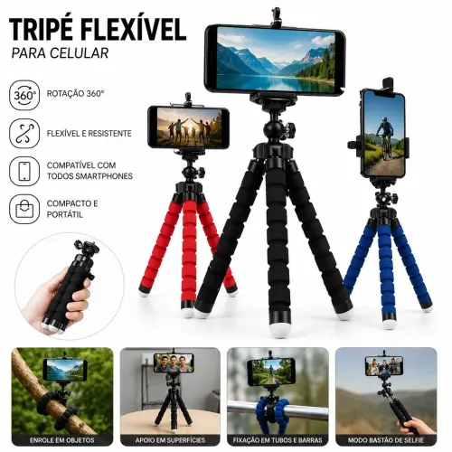 TRIPÉ FLEXÍVEL UNIVERSAL PARA CELULAR 