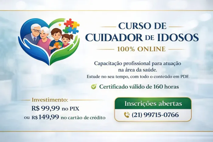 Curso de cuidador de idosos 100% on-line.