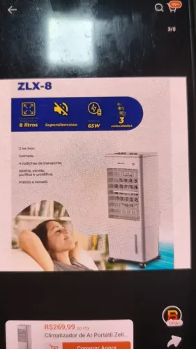 Climatizador zellox capacidade 8 litros novo