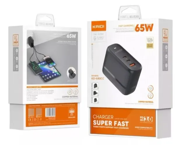 Carregador Turbo Kaidi 3 Entradas 65w