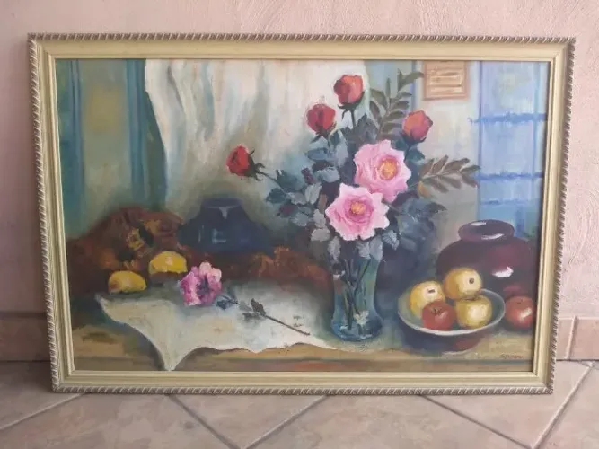 Quadro Natureza Morta E. M. Adami Em Tela 67x98cm 