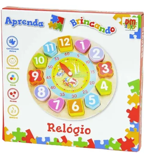 Brinquedo Infantil Educativo Em Madeira Relogio - Dm Toys