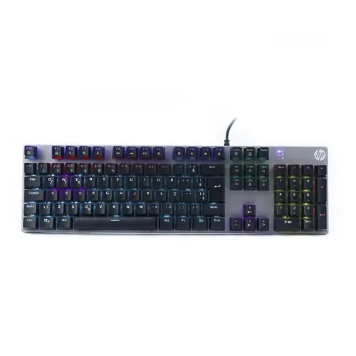 Teclado Gamer Mecânico HP GK400F Chumbo Led RGB Switch Blue - WZetta