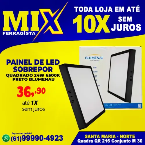 Painel de Led Sobrepor Quadrado 24W 6500k Preto Blumenau