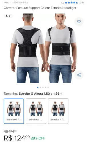 Corretor postural Hidrolight GG - novo